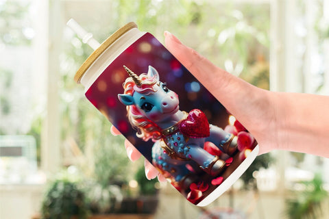 Glass Can Wrap Valentine Unicorn Sublimation artnoy 