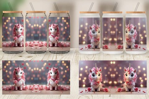 Glass Can Wrap Valentine Unicorn Sublimation artnoy 