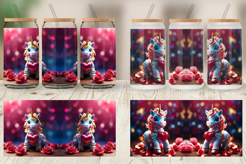 Glass Can Wrap Valentine Unicorn Sublimation artnoy 