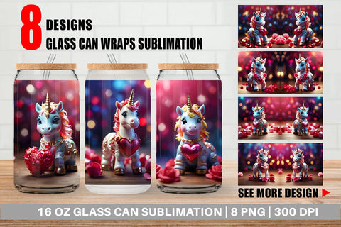 Glass Can Wrap Valentine Unicorn Sublimation artnoy 