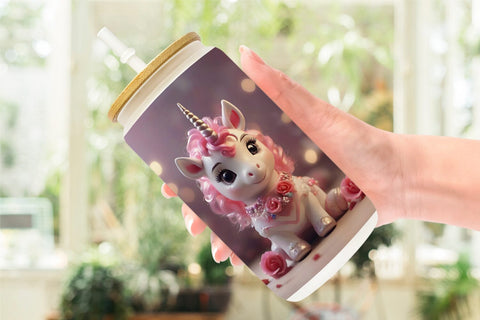 Glass Can Wrap Valentine Unicorn Sublimation artnoy 
