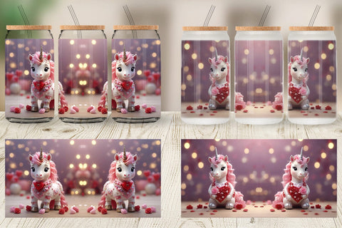Glass Can Wrap Valentine Unicorn Sublimation artnoy 