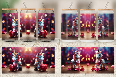 Glass Can Wrap Valentine Unicorn Sublimation artnoy 