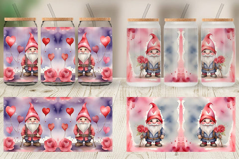 Glass Can Wrap Valentine Watercolor Gnome Sublimation artnoy 