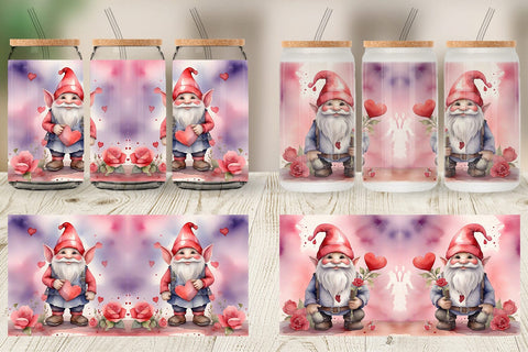 Glass Can Wrap Valentine Watercolor Gnome Sublimation artnoy 