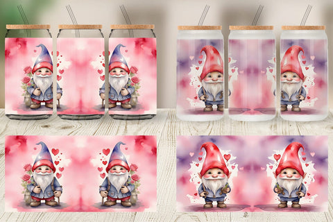 Glass Can Wrap Valentine Watercolor Gnome Sublimation artnoy 