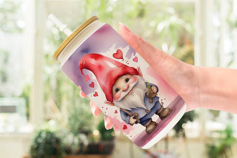 Glass Can Wrap Valentine Watercolor Gnome Sublimation artnoy 