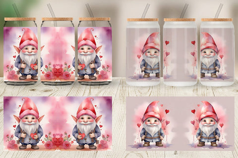 Glass Can Wrap Valentine Watercolor Gnome Sublimation artnoy 