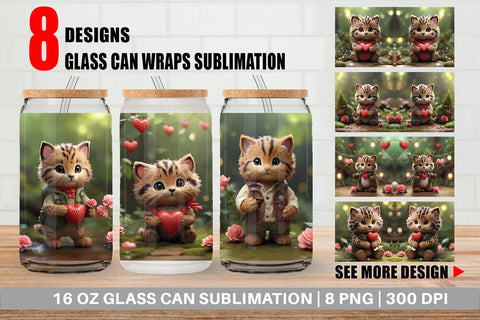Glass Can Wrap Valentine Wildcat Sublimation artnoy 