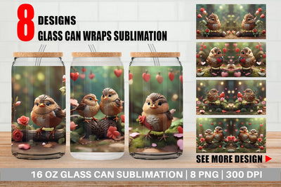 Glass Can Wrap Valentine Wren Bird Sublimation artnoy 
