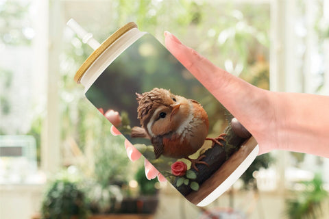 Glass Can Wrap Valentine Wren Bird Sublimation artnoy 