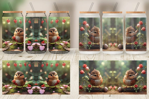 Glass Can Wrap Valentine Wren Bird Sublimation artnoy 