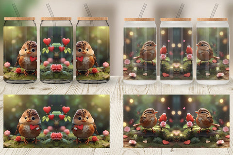 Glass Can Wrap Valentine Wren Bird Sublimation artnoy 