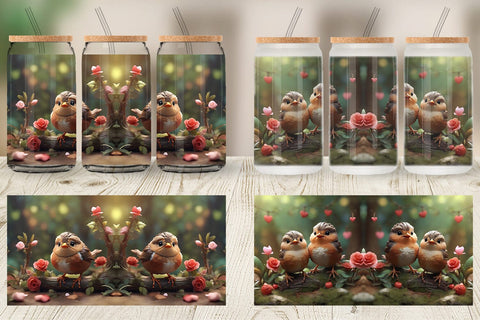 Glass Can Wrap Valentine Wren Bird Sublimation artnoy 