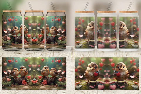 Glass Can Wrap Valentine Wren Bird Sublimation artnoy 