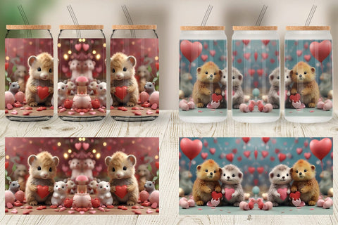 Glass Can Wrap Valentine Zoo Animals Sublimation artnoy 