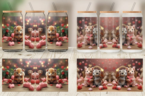 Glass Can Wrap Valentine Zoo Animals Sublimation artnoy 