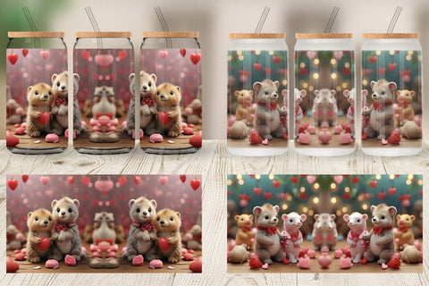 Glass Can Wrap Valentine Zoo Animals Sublimation artnoy 