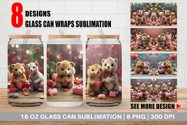 Glass Can Wrap Valentine Zoo Animals Sublimation artnoy 