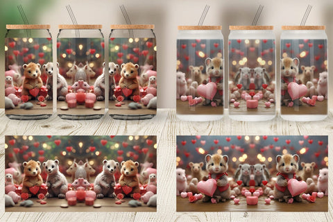 Glass Can Wrap Valentine Zoo Animals Sublimation artnoy 