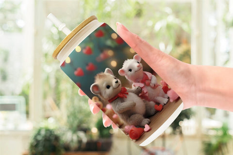 Glass Can Wrap Valentine Zoo Animals Sublimation artnoy 