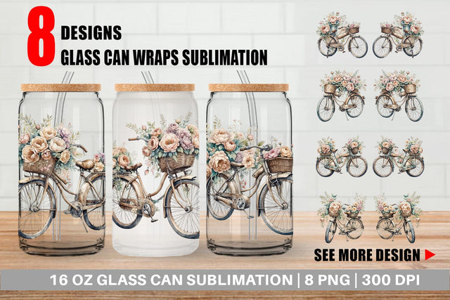 Glass Can Wrap Vintage Bike Sublimation artnoy 