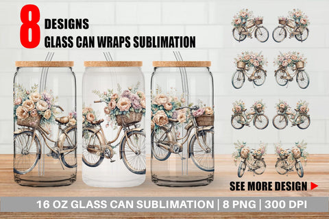 Glass Can Wrap Vintage Bike Sublimation artnoy 