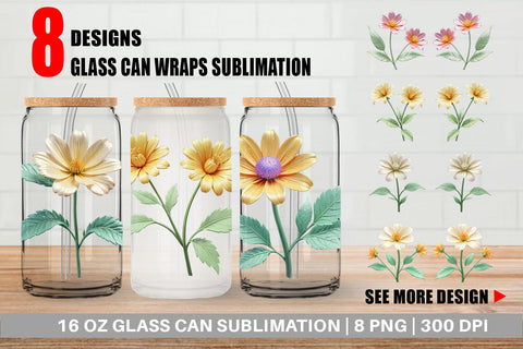 Glass Can Wrap Vintage Botanical Sublimation artnoy 