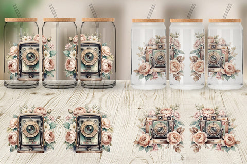 Glass Can Wrap Vintage Camera Sublimation artnoy 