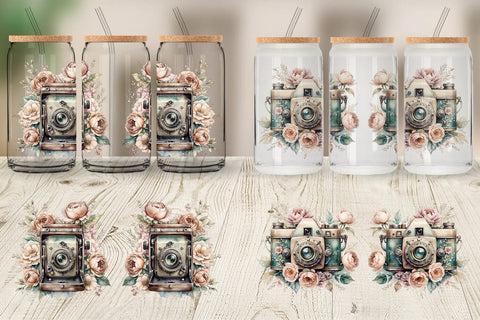 Glass Can Wrap Vintage Camera Sublimation artnoy 