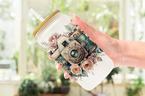 Glass Can Wrap Vintage Camera Sublimation artnoy 