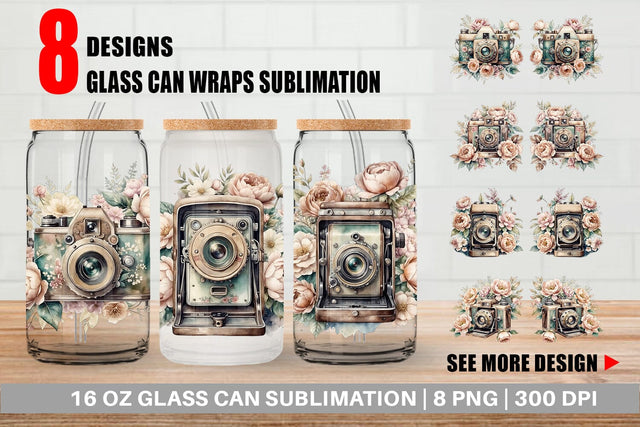 Glass Can Wrap Vintage Camera Sublimation artnoy 
