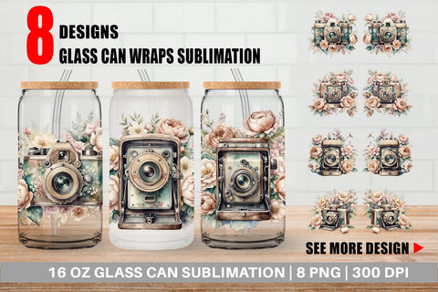 Glass Can Wrap Vintage Camera Sublimation artnoy 