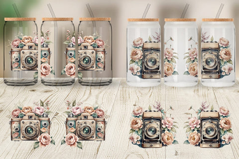 Glass Can Wrap Vintage Camera Sublimation artnoy 