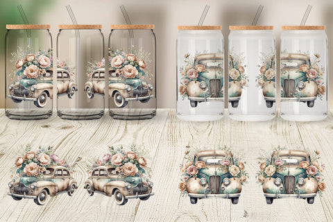 Glass Can Wrap Vintage Car Sublimation artnoy 