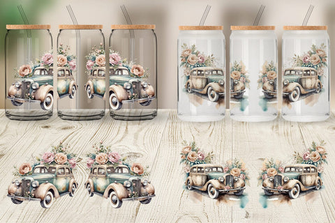 Glass Can Wrap Vintage Car Sublimation artnoy 
