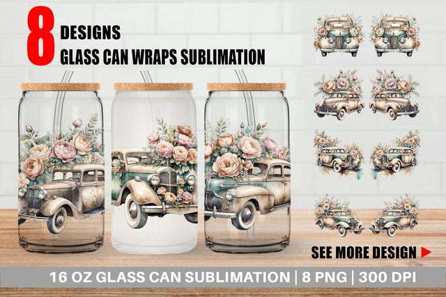 Glass Can Wrap Vintage Car Sublimation artnoy 