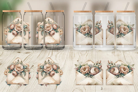 Glass Can Wrap Vintage Envelope Sublimation artnoy 