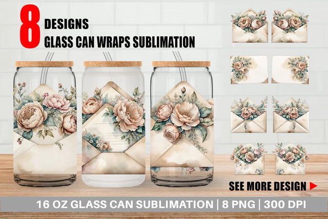Glass Can Wrap Vintage Envelope Sublimation artnoy 