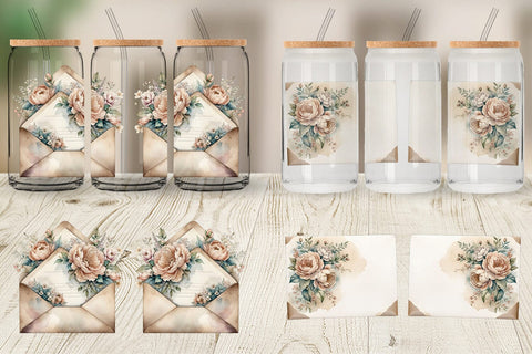 Glass Can Wrap Vintage Envelope Sublimation artnoy 