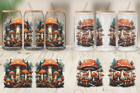 Glass Can Wrap Vintage Mushroom Forest Sublimation artnoy 