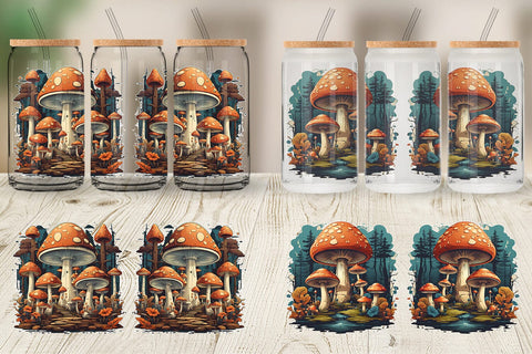 Glass Can Wrap Vintage Mushroom Forest Sublimation artnoy 