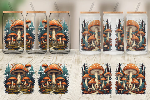 Glass Can Wrap Vintage Mushroom Forest Sublimation artnoy 