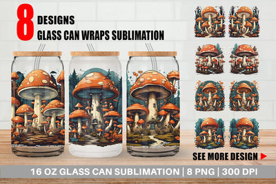 Glass Can Wrap Vintage Mushroom Forest Sublimation artnoy 
