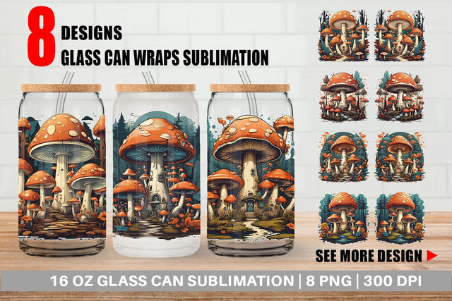 Glass Can Wrap Vintage Mushroom Forest Sublimation artnoy 