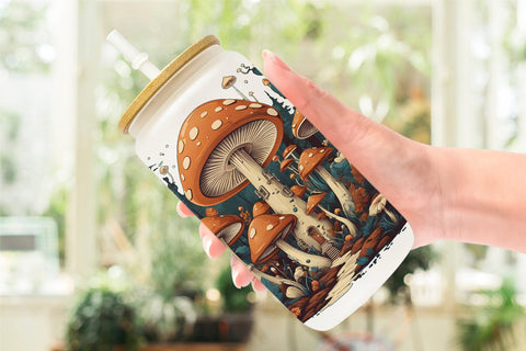Glass Can Wrap Vintage Mushroom Forest Sublimation artnoy 