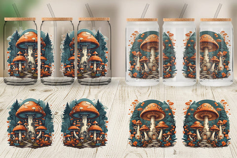 Glass Can Wrap Vintage Mushroom Forest Sublimation artnoy 
