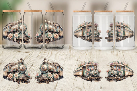 Glass Can Wrap Vintage Train Sublimation artnoy 