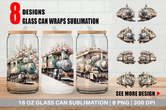 Glass Can Wrap Vintage Train Sublimation artnoy 