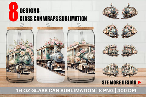 Glass Can Wrap Vintage Train Sublimation artnoy 